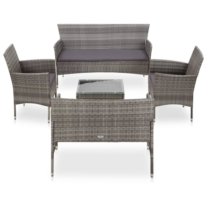5-tlg. Garten-Lounge-Set mit Auflagen Poly Rattan Grau 5-tlg. Garten-Lounge-Set mit Auflagen Poly Rattan Grau