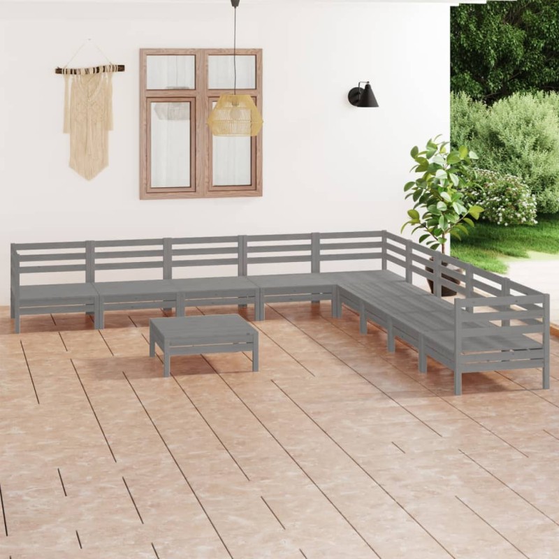 vidaXL 10-tlg. Garten-Lounge-Set Massivholz Kiefer Grau vidaXL 10-tlg. Garten-Lounge-Set Massivholz Kiefer Grau