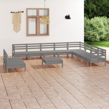 vidaXL 11-tlg. Garten-Lounge-Set Massivholz Kiefer Grau