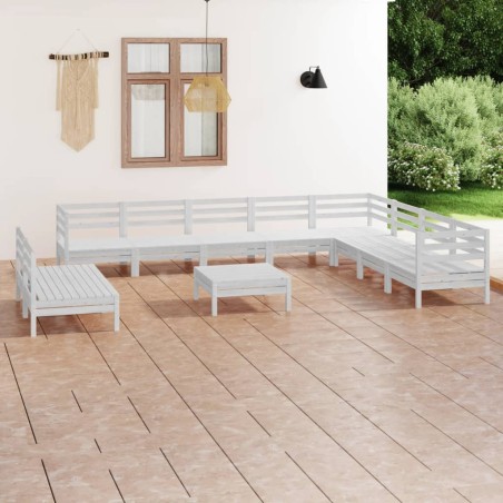 vidaXL 11-tlg. Garten-Lounge-Set Massivholz Kiefer Weiß