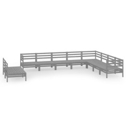 vidaXL 10-tlg. Garten-Lounge-Set Massivholz Kiefer Grau