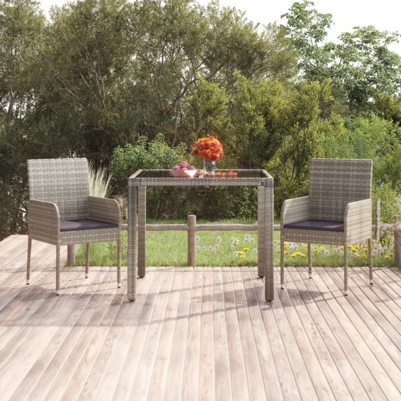 vidaXL Gartentisch mit Glasplatte Grau 90x90x75 cm Poly Rattan vidaXL Gartentisch mit Glasplatte Grau 90x90x75 cm Poly Rattan