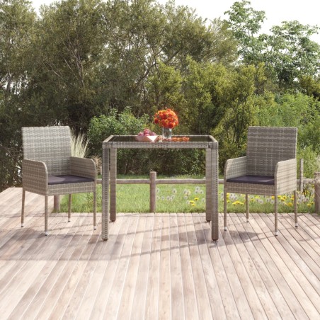 vidaXL Gartentisch mit Glasplatte Grau 90x90x75 cm Poly Rattan