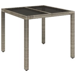 vidaXL Gartentisch mit Glasplatte Grau 90x90x75 cm Poly Rattan