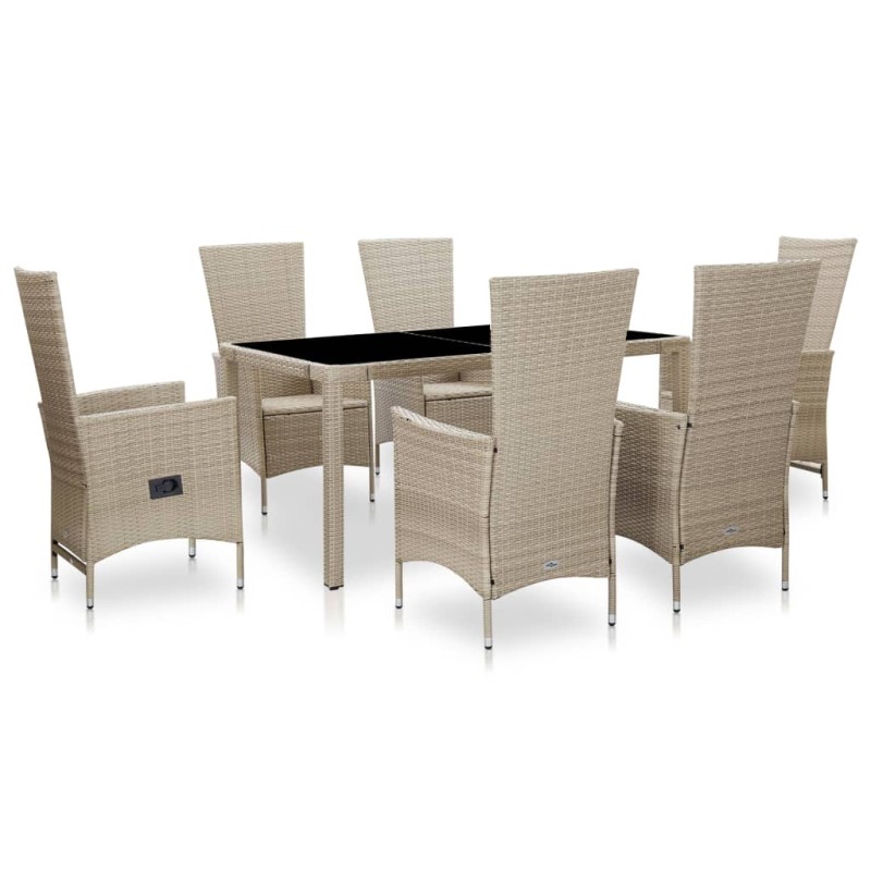vidaXL 7-tlg. Garten-Essgruppe mit Auflagen Poly Rattan Beige vidaXL 7-tlg. Garten-Essgruppe mit Auflagen Poly Rattan Beige