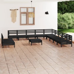 vidaXL 12-tlg. Garten-Lounge-Set Massivholz Kiefer Schwarz