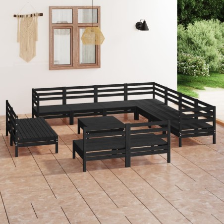 vidaXL 12-tlg. Garten-Lounge-Set Massivholz Kiefer Schwarz