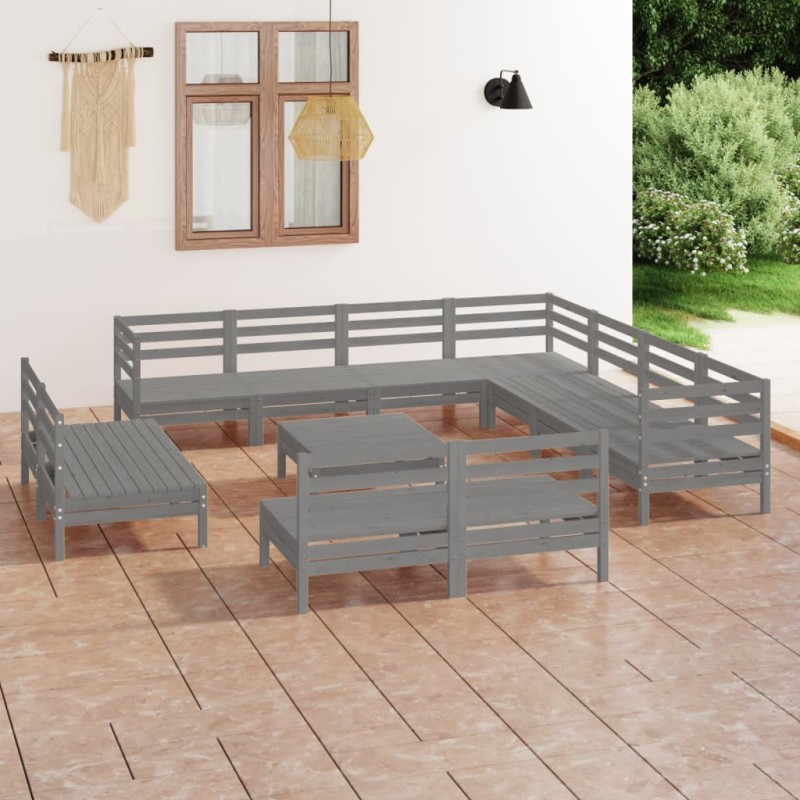 vidaXL 12-tlg. Garten-Lounge-Set Massivholz Kiefer Grau