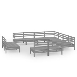 vidaXL 11-tlg. Garten-Lounge-Set Massivholz Kiefer Grau