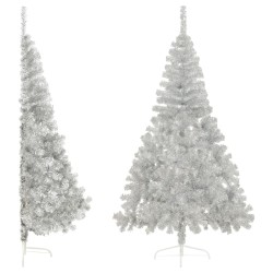 vidaXL Künstlicher Halb-Weihnachtsbaum mit Ständer Silbern 180 cm PVC
