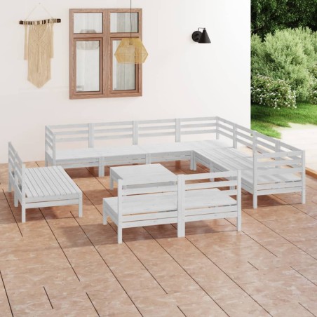 vidaXL 12-tlg. Garten-Lounge-Set Massivholz Kiefer Weiß