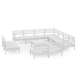 vidaXL 12-tlg. Garten-Lounge-Set Massivholz Kiefer Weiß