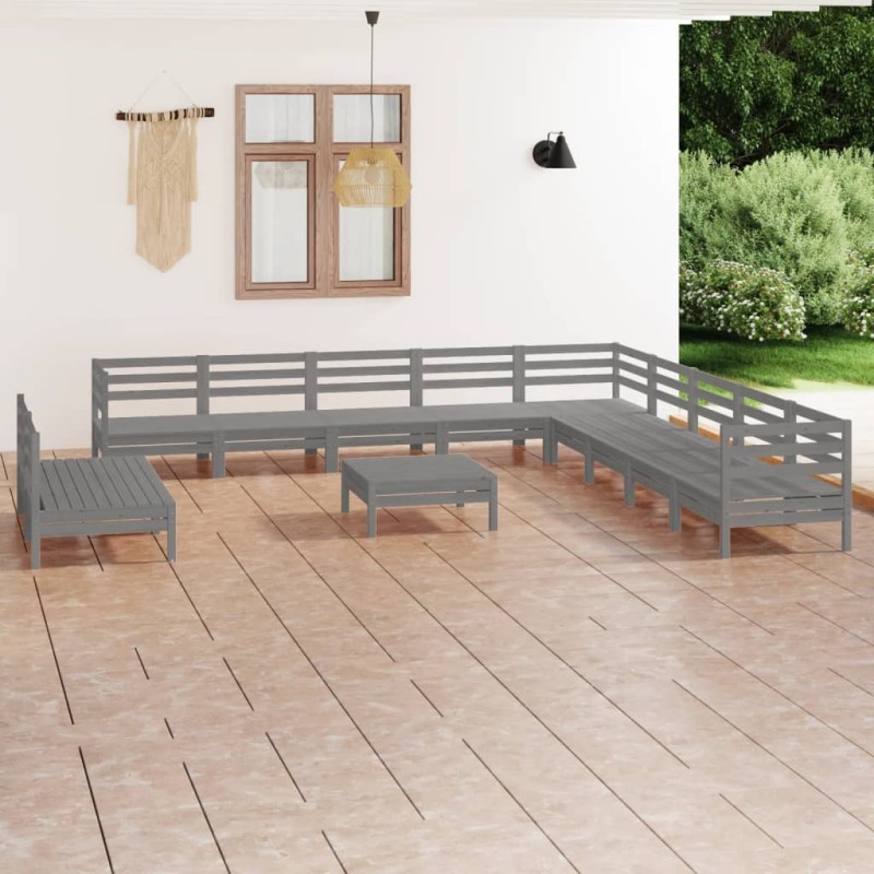 vidaXL 12-tlg. Garten-Lounge-Set Massivholz Kiefer Grau vidaXL 12-tlg. Garten-Lounge-Set Massivholz Kiefer Grau