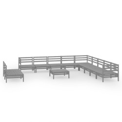 vidaXL 12-tlg. Garten-Lounge-Set Massivholz Kiefer Grau