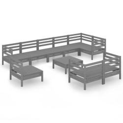 vidaXL 10-tlg. Garten-Lounge-Set Massivholz Kiefer Grau