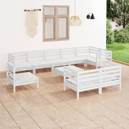 vidaXL 10-tlg. Garten-Lounge-Set Massivholz Kiefer Weiß