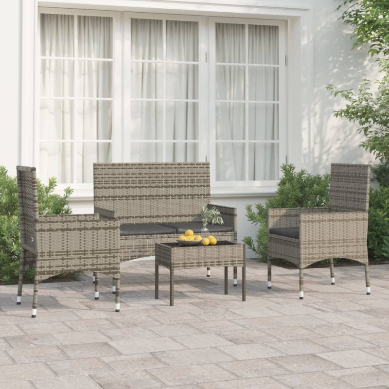 vidaXL 4-tlg. Garten-Lounge-Set mit Kissen Grau Poly Rattan vidaXL 4-tlg. Garten-Lounge-Set mit Kissen Grau Poly Rattan