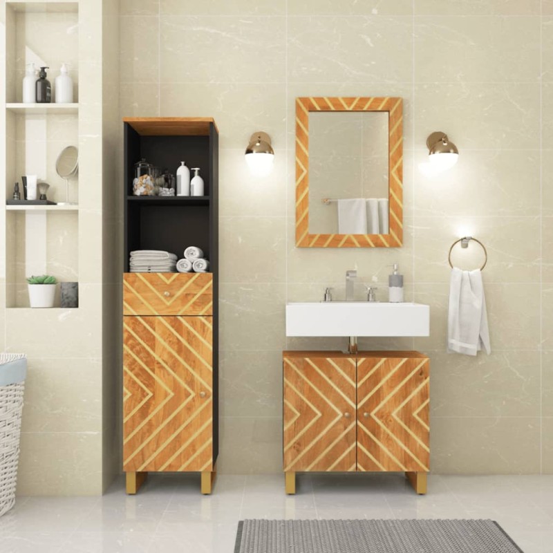 vidaXL 3-tlg. Badschrank-Set Braun und Schwarz Massivholz Mango vidaXL 3-tlg. Badschrank-Set Braun und Schwarz Massivholz Mango