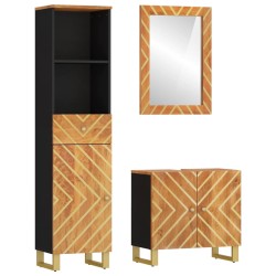 vidaXL 3-tlg. Badschrank-Set Braun und Schwarz Massivholz Mango
