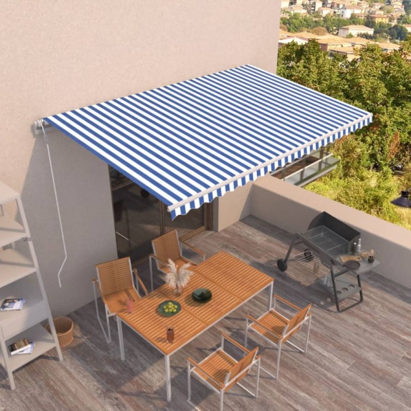 vidaXL Gelenkarmmarkise Automatisch 500x350 cm Blau und Weiß vidaXL Gelenkarmmarkise Automatisch 500x350 cm Blau und Weiß