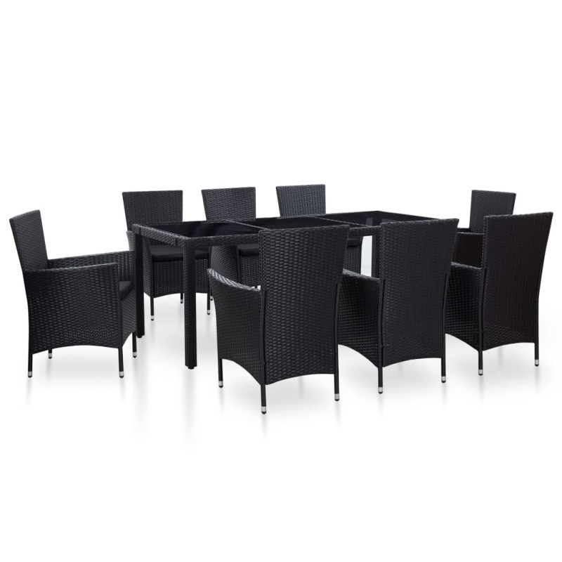 9-tlg. Garten-Essgruppe Poly Rattan Schwarz 9-tlg. Garten-Essgruppe Poly Rattan Schwarz