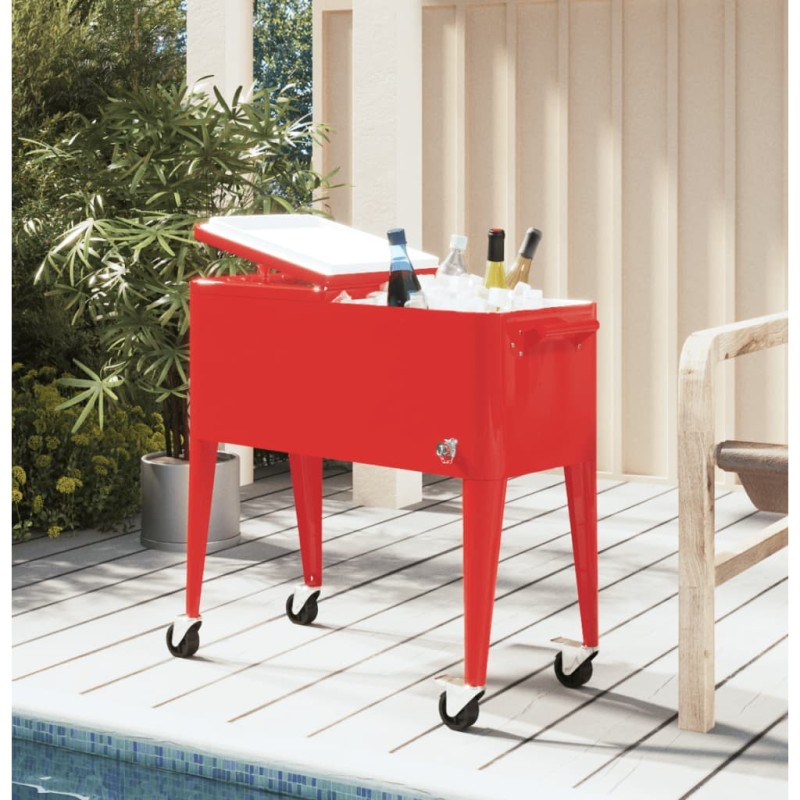 vidaXL Kühlwagen mit Rollen Rot 92x43x89 cm vidaXL Kühlwagen mit Rollen Rot 92x43x89 cm