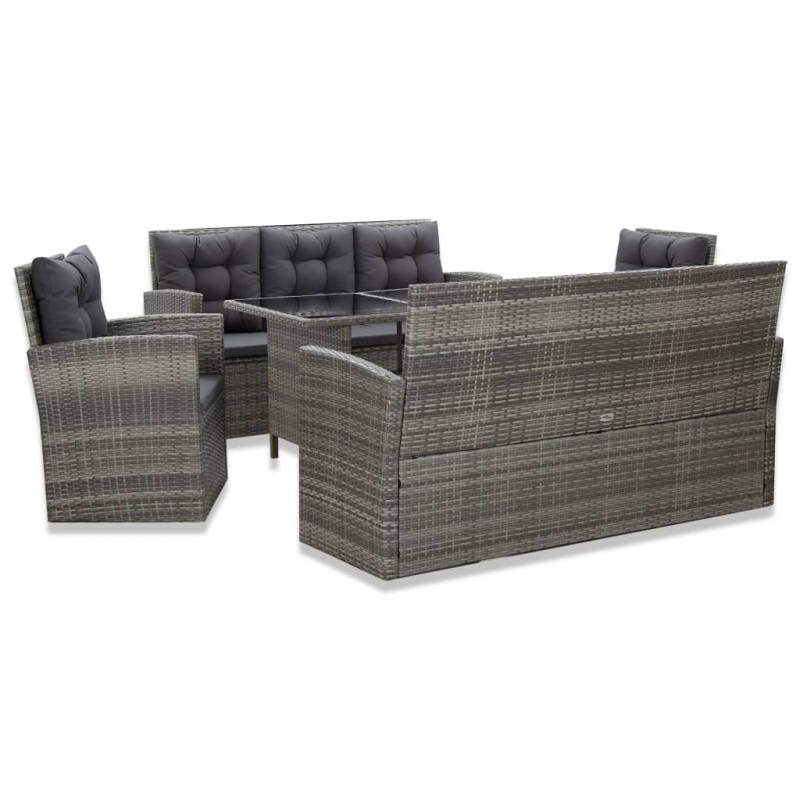 5-tlg. Garten-Essgruppe mit Auflagen Poly Rattan Grau 5-tlg. Garten-Essgruppe mit Auflagen Poly Rattan Grau