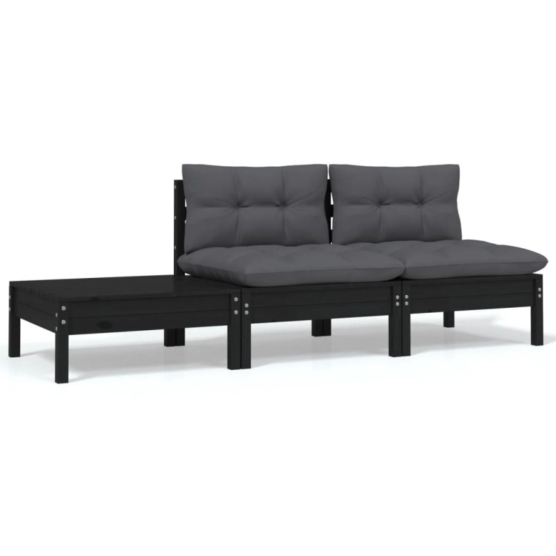 vidaXL 3-tlg. Garten-Lounge-Set mit Kissen Schwarz Kiefer Massivholz vidaXL 3-tlg. Garten-Lounge-Set mit Kissen Schwarz Kiefer Massivholz