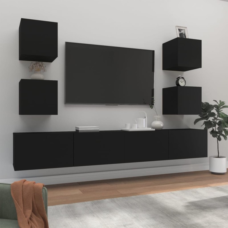 vidaXL 6-tlg. TV-Schrank-Set Schwarz Holzwerkstoff vidaXL 6-tlg. TV-Schrank-Set Schwarz Holzwerkstoff