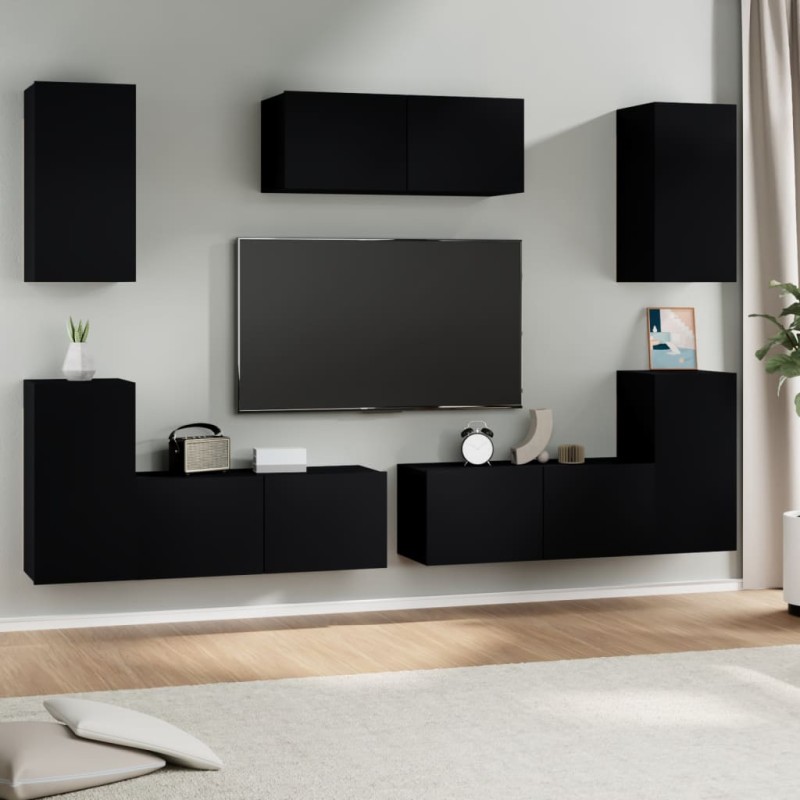 vidaXL 7-tlg. TV-Schrank-Set Schwarz Holzwerkstoff vidaXL 7-tlg. TV-Schrank-Set Schwarz Holzwerkstoff