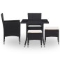 5-tlg. Garten-Essgruppe Schwarz Poly Rattan und Glas 5-tlg. Garten-Essgruppe Schwarz Poly Rattan und Glas
