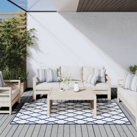 vidaXL Outdoor-Teppich Marineblau Weiß 100x200 cm Beidseitig Nutzbar