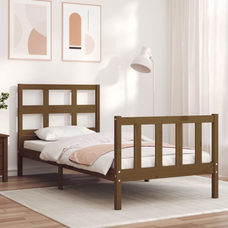 vidaXL Massivholzbett mit Kopfteil Honigbraun vidaXL Massivholzbett mit Kopfteil Honigbraun