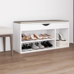 vidaXL Schuhbank mit Kissen Weiß 104x30x49 cm Holzwerkstoff