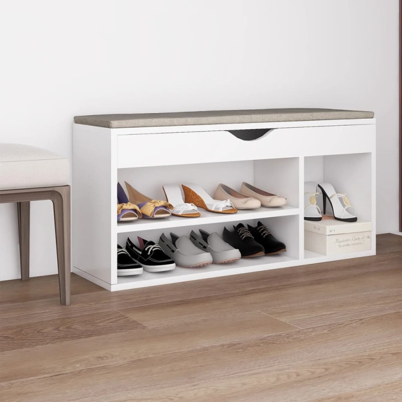 vidaXL Schuhbank mit Kissen Weiß 104x30x49 cm Holzwerkstoff vidaXL Schuhbank mit Kissen Weiß 104x30x49 cm Holzwerkstoff
