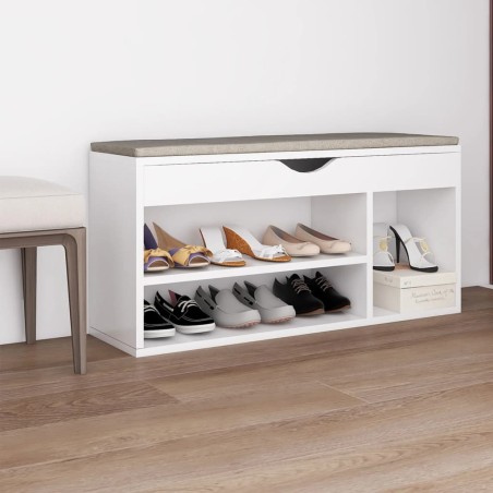 vidaXL Schuhbank mit Kissen Weiß 104x30x49 cm Holzwerkstoff