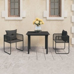 vidaXL 3-tlg. Garten-Essgruppe PVC Rattan Schwarz 