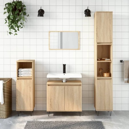 vidaXL 3-tlg. Badmöbel-Set Sonoma-Eiche Holzwerkstoff