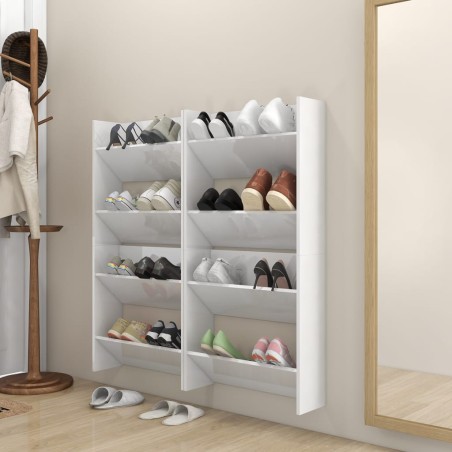 vidaXL Wand-Schuhschränke 4 Stk. Hochglanz-Weiß 60x18x60cm