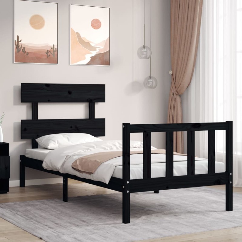 vidaXL Massivholzbett mit Kopfteil Schwarz vidaXL Massivholzbett mit Kopfteil Schwarz