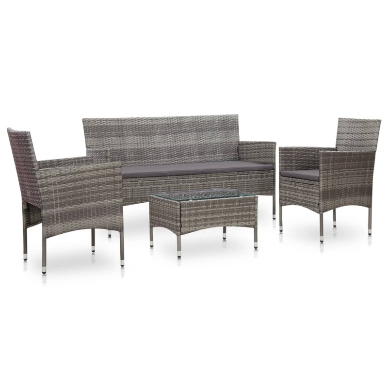 4-tlg. Garten-Lounge-Set mit Auflagen Poly Rattan Grau 4-tlg. Garten-Lounge-Set mit Auflagen Poly Rattan Grau