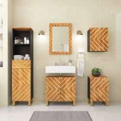 vidaXL 5-tlg. Badschrank-Set Braun und Schwarz Massivholz Mango