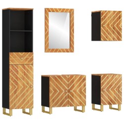 vidaXL 5-tlg. Badschrank-Set Braun und Schwarz Massivholz Mango