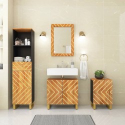 vidaXL 4-tlg. Badschrank-Set Braun und Schwarz Massivholz Mango