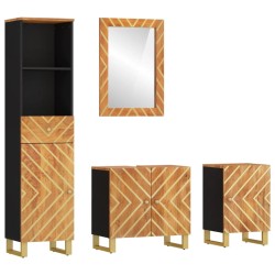 vidaXL 4-tlg. Badschrank-Set Braun und Schwarz Massivholz Mango