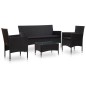 4-tlg. Garten-Lounge-Set mit Auflagen Poly Rattan Schwarz 4-tlg. Garten-Lounge-Set mit Auflagen Poly Rattan Schwarz