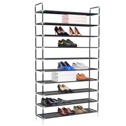 vidaXL Schuhregal mit 10 Ablagen Metall und Vliesstoff Schwarz