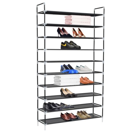 vidaXL Schuhregal mit 10 Ablagen Metall und Vliesstoff Schwarz