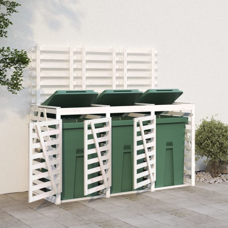 vidaXL Mülltonnenbox für 3 Tonnen Weiß Massivholz Kiefer vidaXL Mülltonnenbox für 3 Tonnen Weiß Massivholz Kiefer