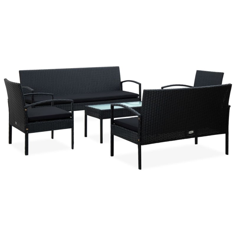 vidaXL 5-tlg. Garten-Lounge-Set mit Auflagen Poly Rattan Schwarz vidaXL 5-tlg. Garten-Lounge-Set mit Auflagen Poly Rattan Schwarz